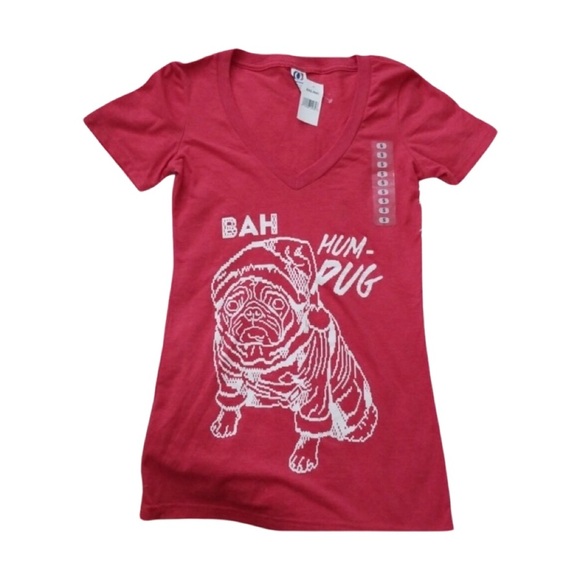 NWT BAH HUM PUG Red Short Sleeve Tee - Picture 1 of 6